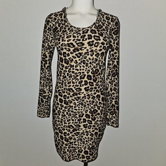 NEW Discreet Brand Hooded Dress Cheetah Leopard Print Bodycon Juniors Small - Picture 1 of 10